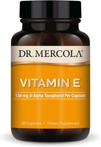 Dr. Mercola Vitamin E, 90 Servings (90 Capsules), 134 mg Per Capsule, Food Supplement, Supports Healthy Skin, Non-GM