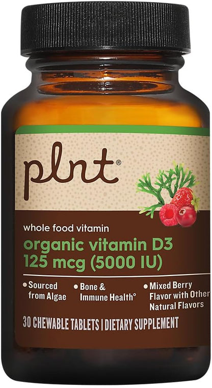 Organic Vitamin D3 125 mcg (5,000 IU) Whole Food Vitamin Mixed Berry (30 Chewable Tablets)