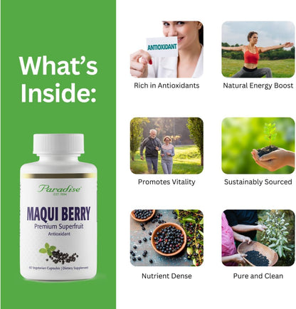 Paradise Herbs, Organic Maqui Berry Extract, 400 mg, Fresh, Freeze-Dried Concentrate for Superior Potency, Non-GM, Vegan, 60 Capsules