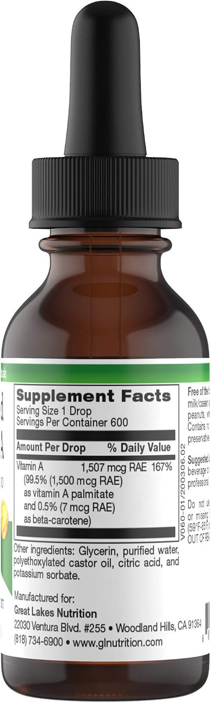 Micellised Vitamin A Drops - Liquid Vitamin A Supplement, 1,507 mcg RAE, 5,025 IU per Drop, 30 ml