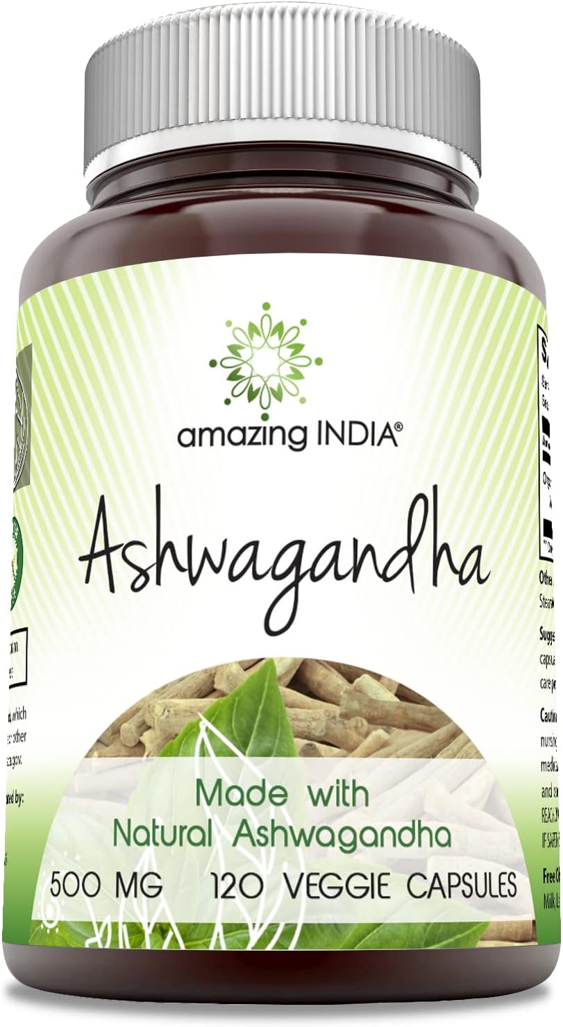 Amazing India Ashwagandha Supplement – 500 mg, 120 Veggie Capsules - görsel 1