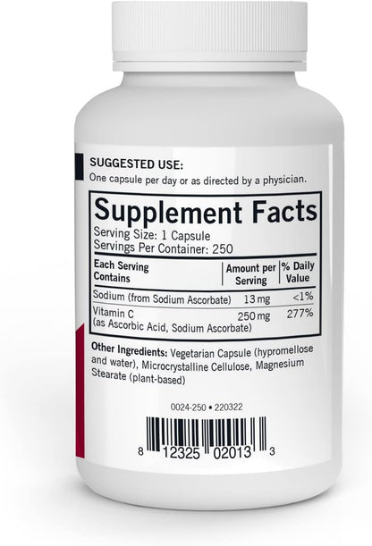 Kirkman - Vitamin C 250 mg - 250 Capsules - Hypoallergenic