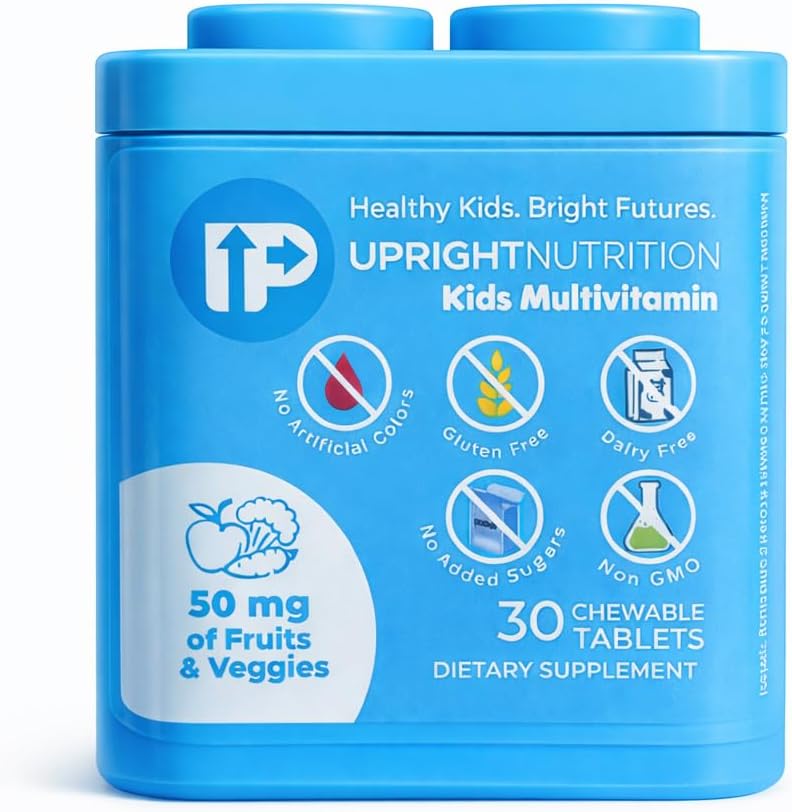 Upright Nutrition Children's Multivitamin - Sugar-Free Chewable with 17 Essential Vitamins & Minerals and 50mg Fruit & Vegetable Blend, 30-Day Supply - görsel 1