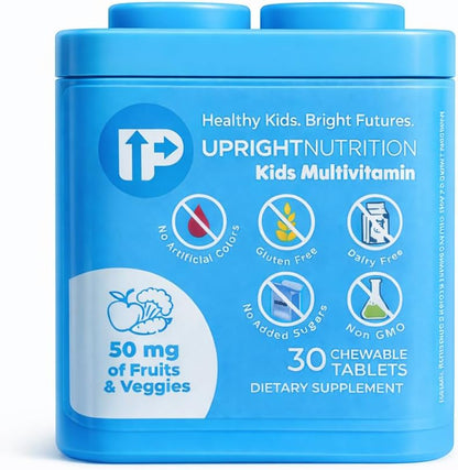 Upright Nutrition Children's Multivitamin - Sugar-Free Chewable with 17 Essential Vitamins & Minerals and 50mg Fruit & Vegetable Blend, 30-Day Supply