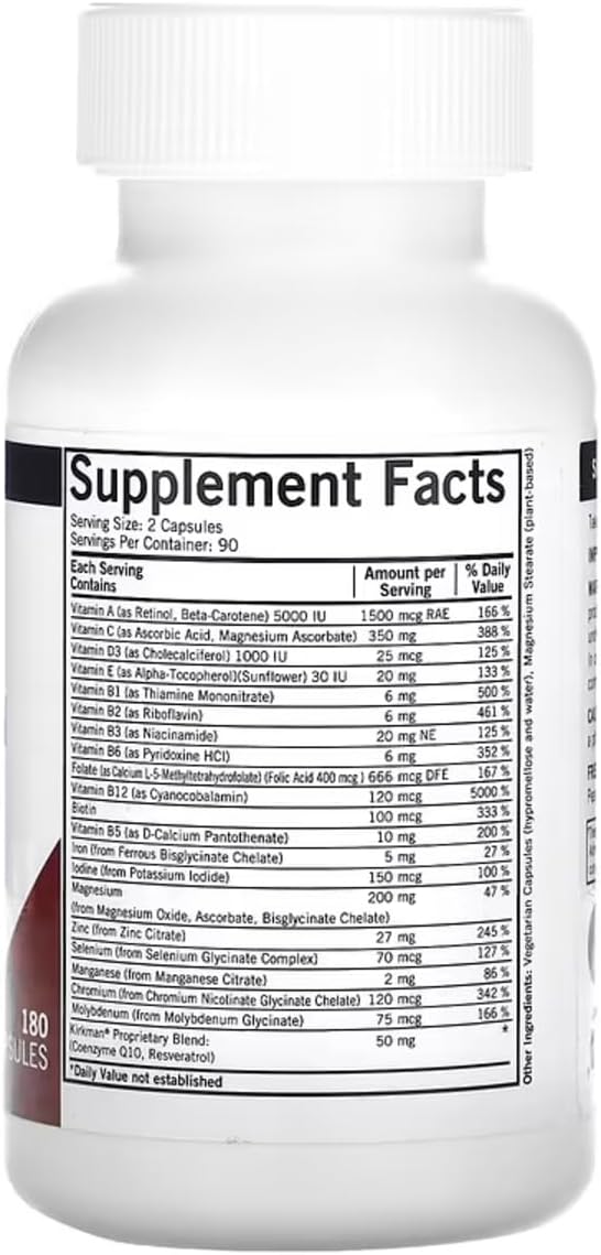 Kirkman Advanced Adult Multivitamin & Mineral with 5-MTHF, 180 Capsules - görsel 1