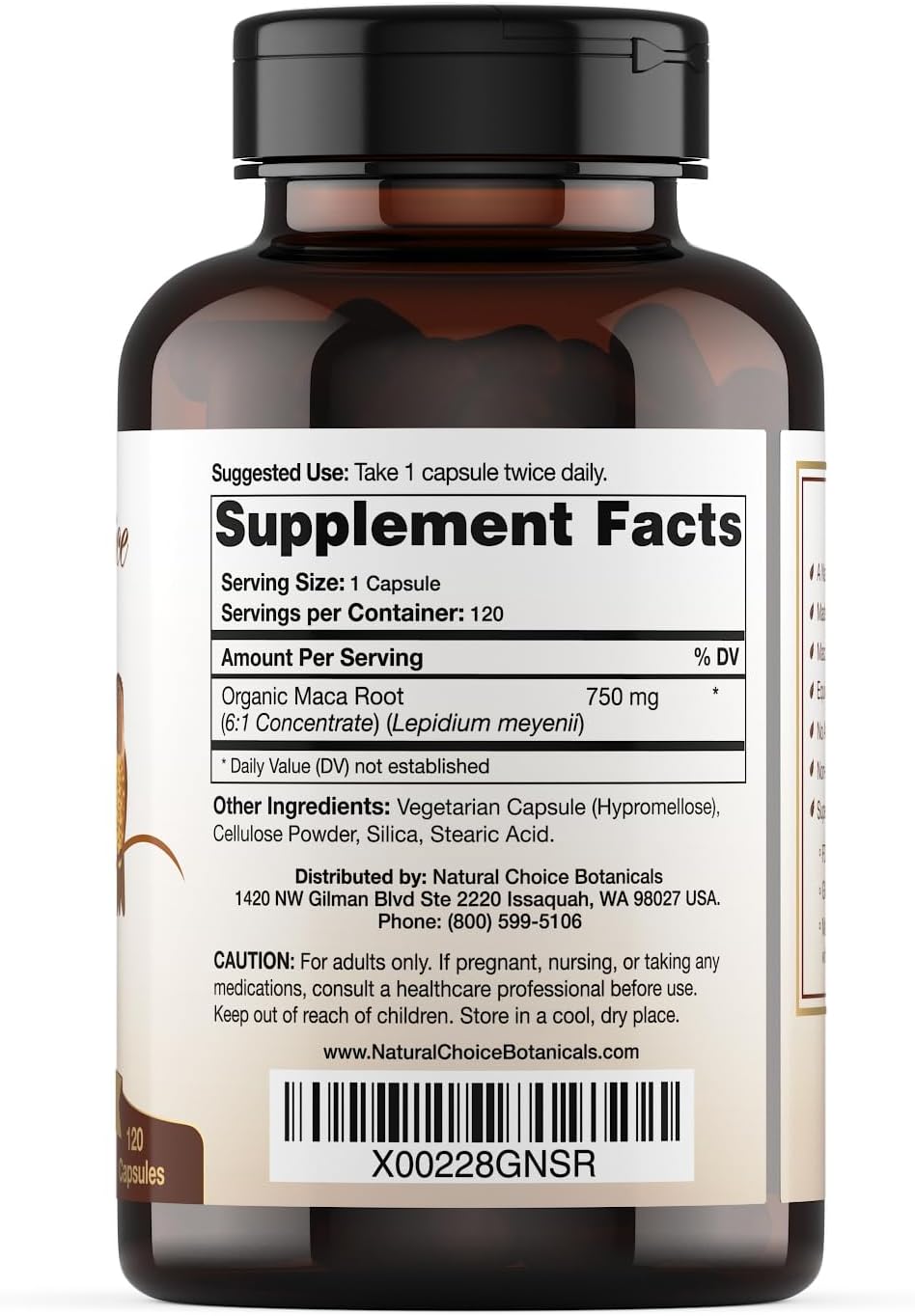 Natural Choice Botanicals Organic Maca Root Capsules (High Potency) - 120 Capsules - görsel 4