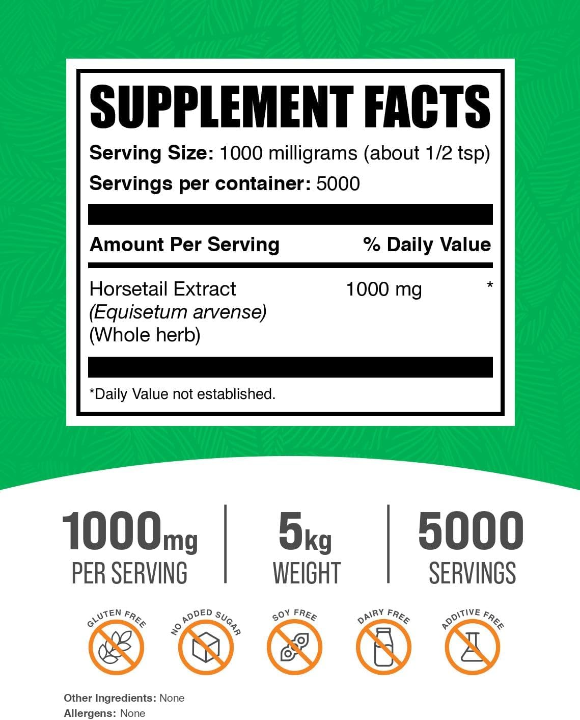 Horsetail Extract Powder (1000 mg per Serving, 5 kg) - BulkSupplements.com - görsel 2