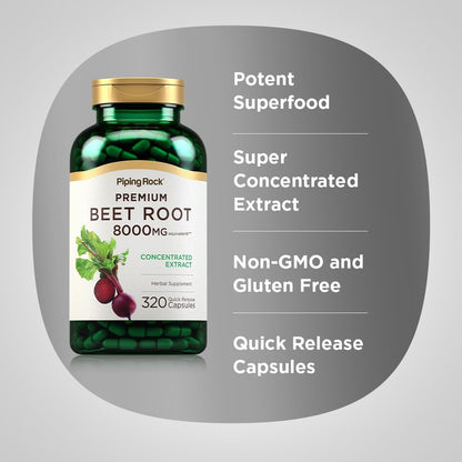 Piping Rock Beet Root Powder Capsules - 320 Capsules - Herbal Extract Supplement with Beta Vulgaris - Non-GM, Gluten-free