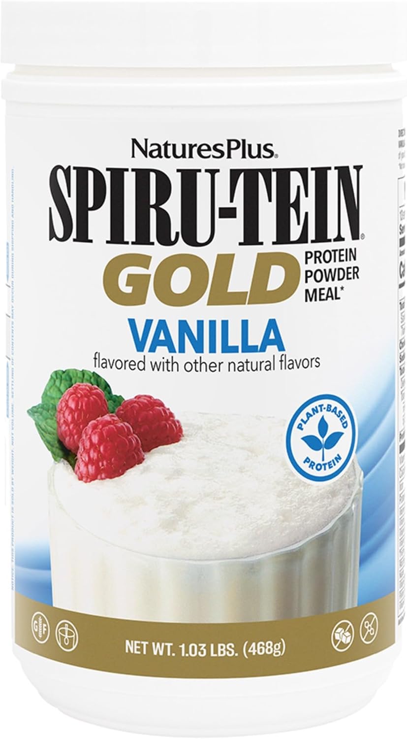 NaturesPlus SPIRU-TEIN GOLD, Vanilla - 467g - Plant-Based Protein Powder with Vitamins & Minerals - görsel 1