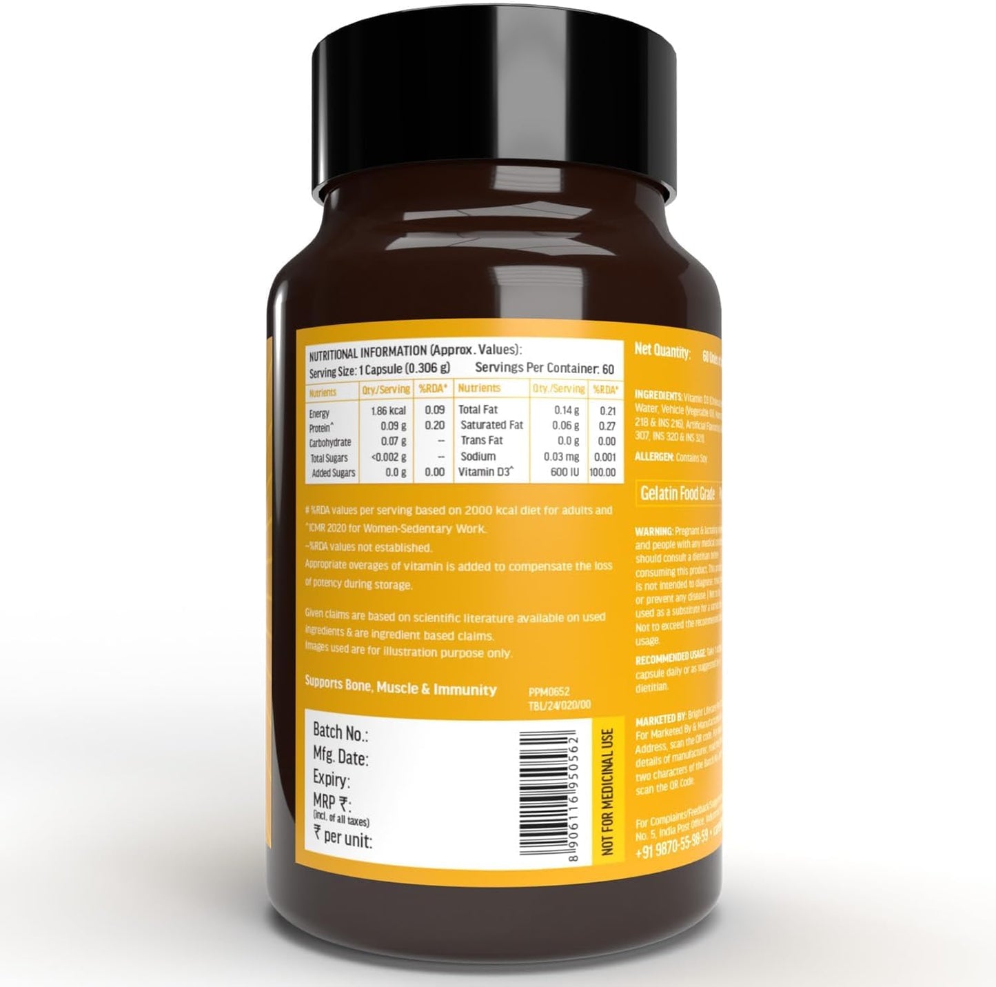 Vitamin D3 (600 IU) - 60 Capsules | with Sunflower Oil for Enhanced Absorption - görsel 3