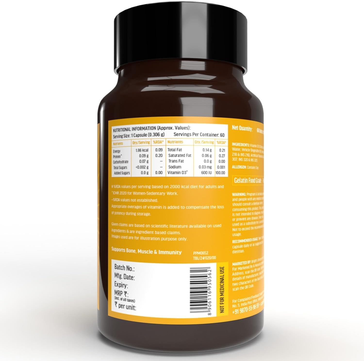 Vitamin D3 (600 IU) - 60 Capsules | with Sunflower Oil for Enhanced Absorption - görsel 3