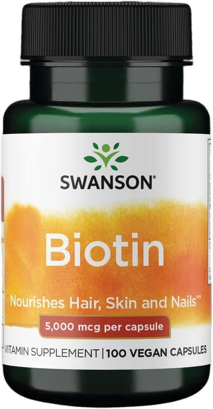 Swanson Biotin (Vitamin B7) 5000 mcg, 100 Capsules