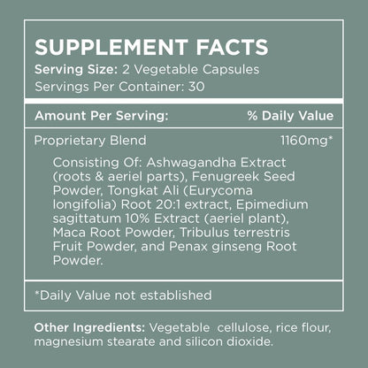 Pure for Men T-Support Supplement - Total Support for Men with Maca, Vitamin D3, and Ashwagandha, 60 Capsules