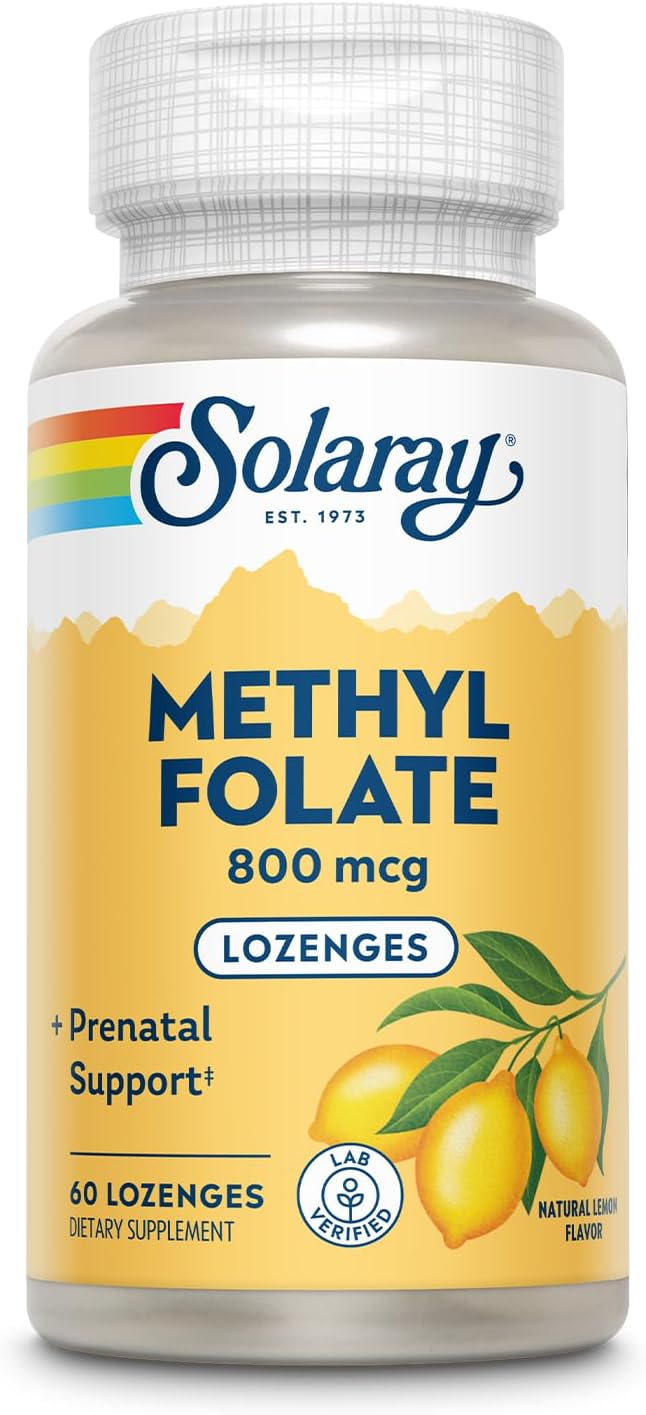 SOLARAY Methyl Folate 800 mcg – 5-MTHF Active Folate Supplement – Natural Lemon Flavour – 60 Lozenges - görsel 1