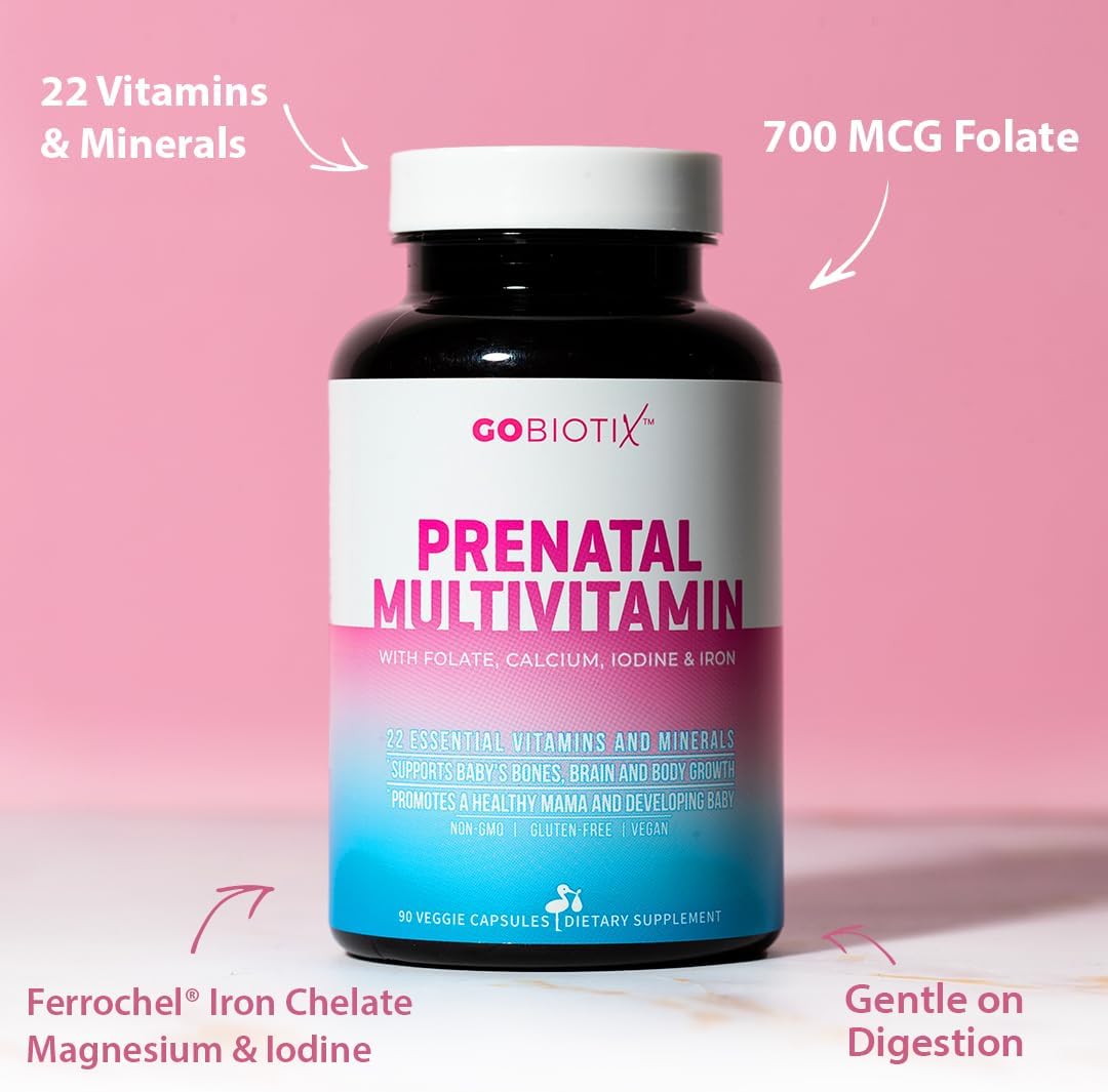 GOBIOTIX Prenatal Vitamins - Multivitamin with Iron, Calcium, Folic Acid and More - 90 Capsules - görsel 3