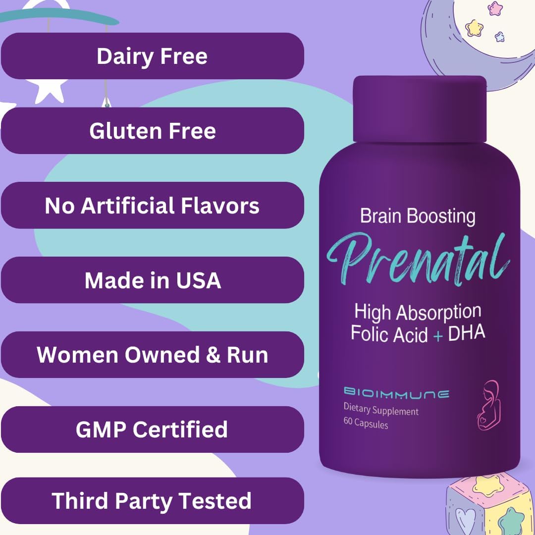 BioImmune Ultra Strength Bio-Available Prenatal Vitamins for Women - Naturally Occurring Methylated Folate, DHA Omega 3 - Supports Brain Development and Healthy Foetal Development - görsel 4
