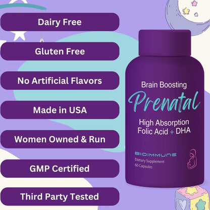 BioImmune Ultra Strength Bio-Available Prenatal Vitamins for Women - Naturally Occurring Methylated Folate, DHA Omega 3 - Supports Brain Development and Healthy Foetal Development