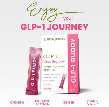 Dr. Stephanie's GLP-1 Buddy - Digestive Support, Lean Muscle Preservation, Vitamin Replenishment - Strawberry Watermelon Drink Mix