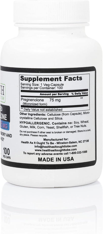Pregnenolone 75mg Supplement – Micronised, 100 Capsules