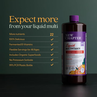 New Chapter Liquid Multivitamin + Mineral Supplement - Whole-Body Support for Adults, Teens & Children 2 Years and Over - 22 Essential Vitamins & Minerals - Orange Mango - 900 ml