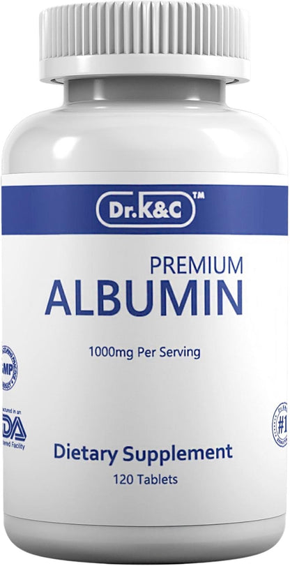 Dr.K&C Premium Albumin Protein Supplement 1000mg, 1 Bottle (120 Tablets), Daily Energy & Wellbeing Support