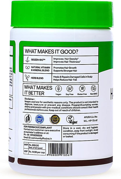 OZiva Plant-Based Vitamin E + Aloe Vera + Argan Oil for Glowing Skin and Stronger Hair, 30 Vegan Capsules