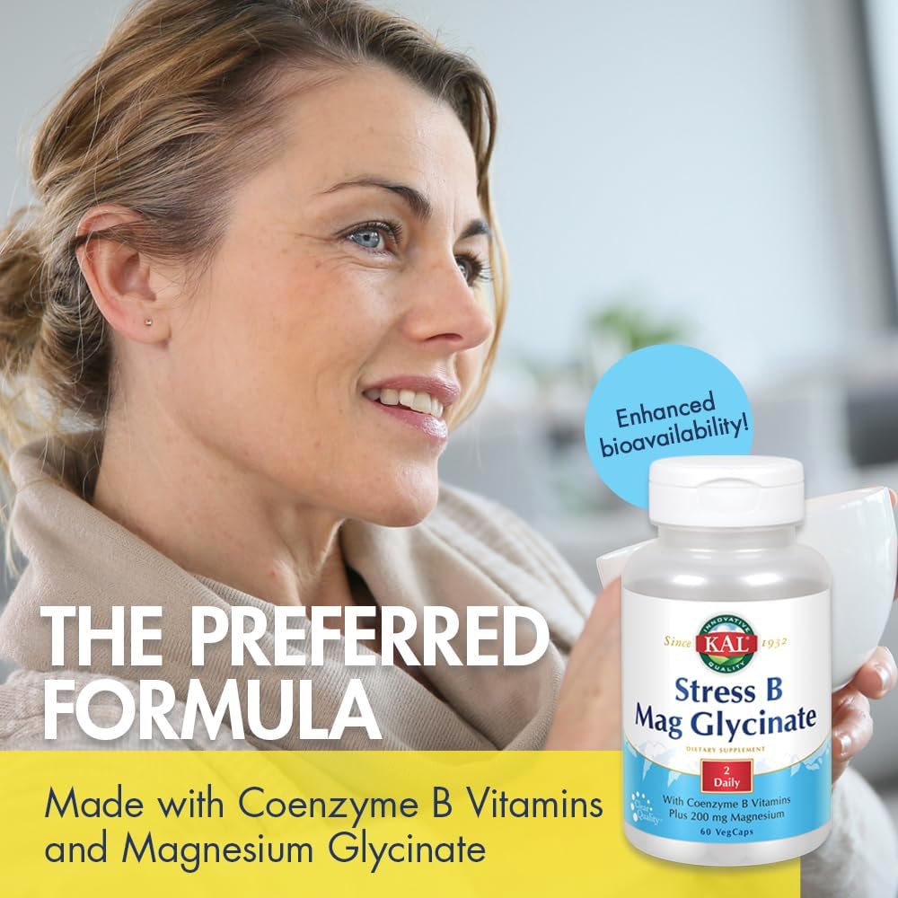 KAL Stress B Mag Glycinate – B Complex Vitamins Plus Magnesium, Active Forms, 60 VegCaps - görsel 4