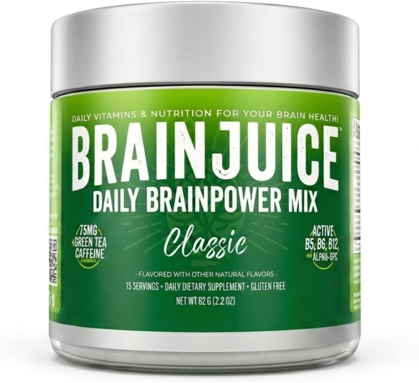 BrainJuice Nootropics Brain Support Supplement, Gluten-Free Powder for Energy and Focus, Drink Mix with L-theanine, Alpha GPC, B Vitamins, Organic Green Tea Extract (Classic) - görsel 1