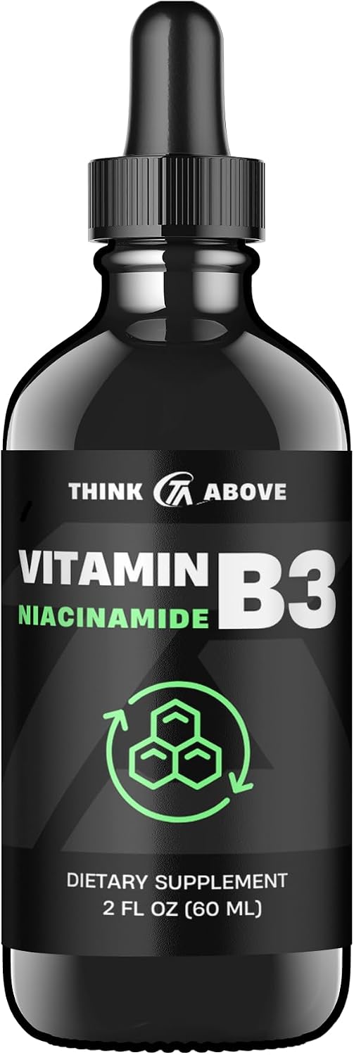 Think Above Vitamin B3 Niacinamide Liquid – Non-Flush Form of Vitamin B3 – Convenient Niacinamide Drops for Women and Men – Easy-to-Swallow 60 ml Bottle - görsel 1