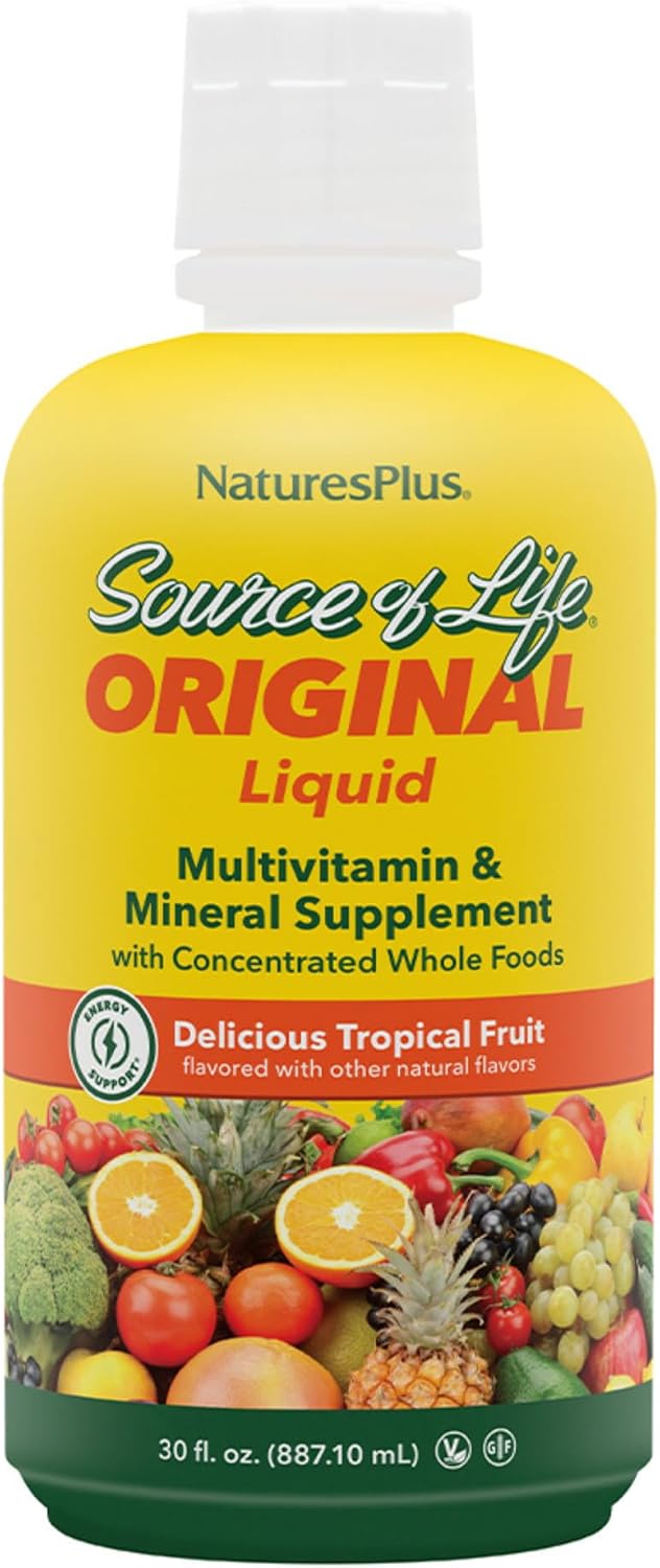 NaturesPlus Source of Life Liquid, Tropical Fruit - 2 x 900 ml (60 Servings) - Multivitamin & Mineral Food Supplement - Gluten-free, Vegetarian - görsel 1
