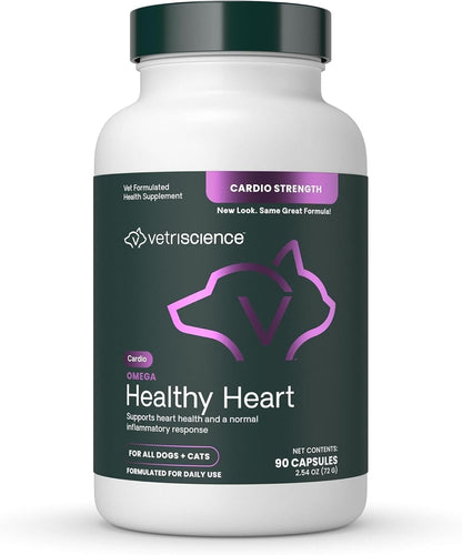 VetriScience Omega Healthy Heart Easy-Open Capsules – Cardiac Support with Taurine and Omega-3 for Dogs and Cats