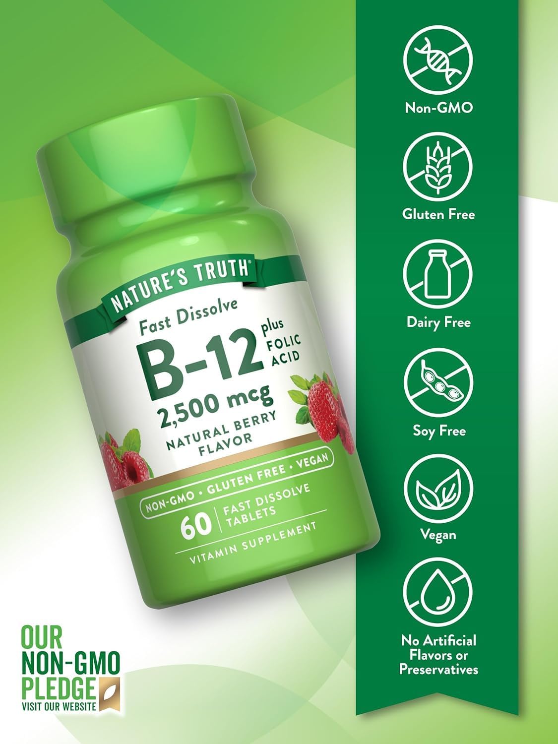 Vitamin B-12 2500 mcg with Folic Acid, Natural Berry Flavour - 180 Tablets (Pack of 3) - görsel 3