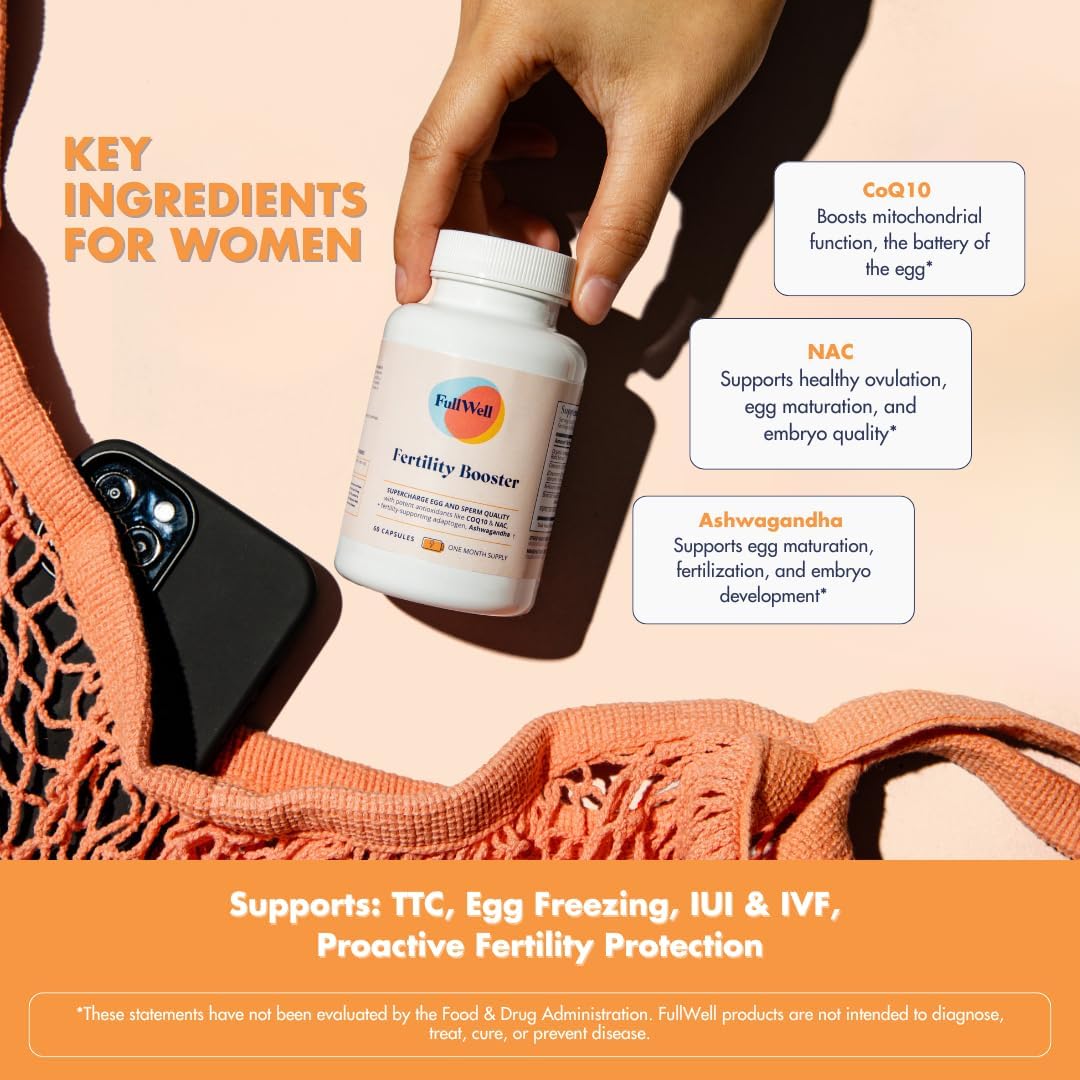 FullWell Fertility Booster - Conception Support for Men & Women - Supports Egg & Sperm Quality - Reproductive Health - CoQ10, Ashwagandha, NAC & ALA - 60 Capsules, 2 Pack (60 Servings) - görsel 4