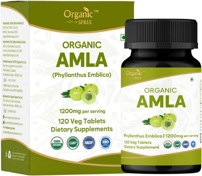 ORGANIC SPREE Amla Tablets – 1200 mg per Serving – Indian Gooseberry Food Supplement – USDA Organic – 120 Tablets (Pack of Two)