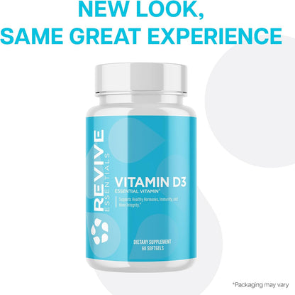 Revive MD Vitamin D3 5000 IU Food Supplement – High Potency Cholecalciferol for Immune & Bone Health – Non-GMO, 60 Softgels