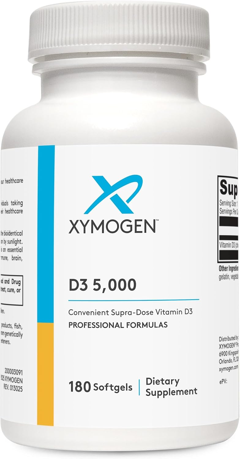 XYMOGEN D3 5000 - Bioavailable Vitamin D3 5000 IU (125 mcg) - High Strength Vitamin D Supplement for Immune and Bone Health Support - 180 Softgels - görsel 1