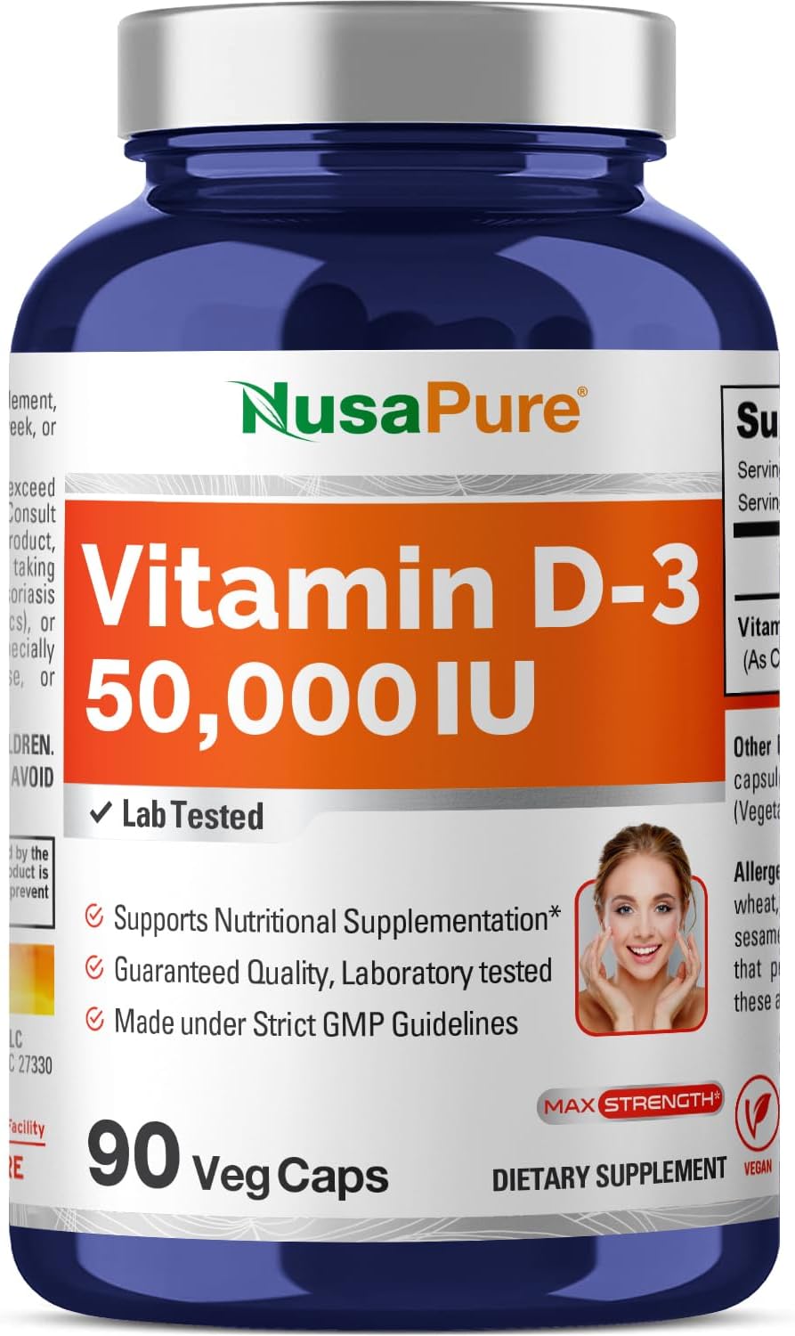 NusaPure Vitamin D3 50,000 IU, 90 Vegetarian – Bone health: Contributes to the maintenance of normal bones by – Image 1