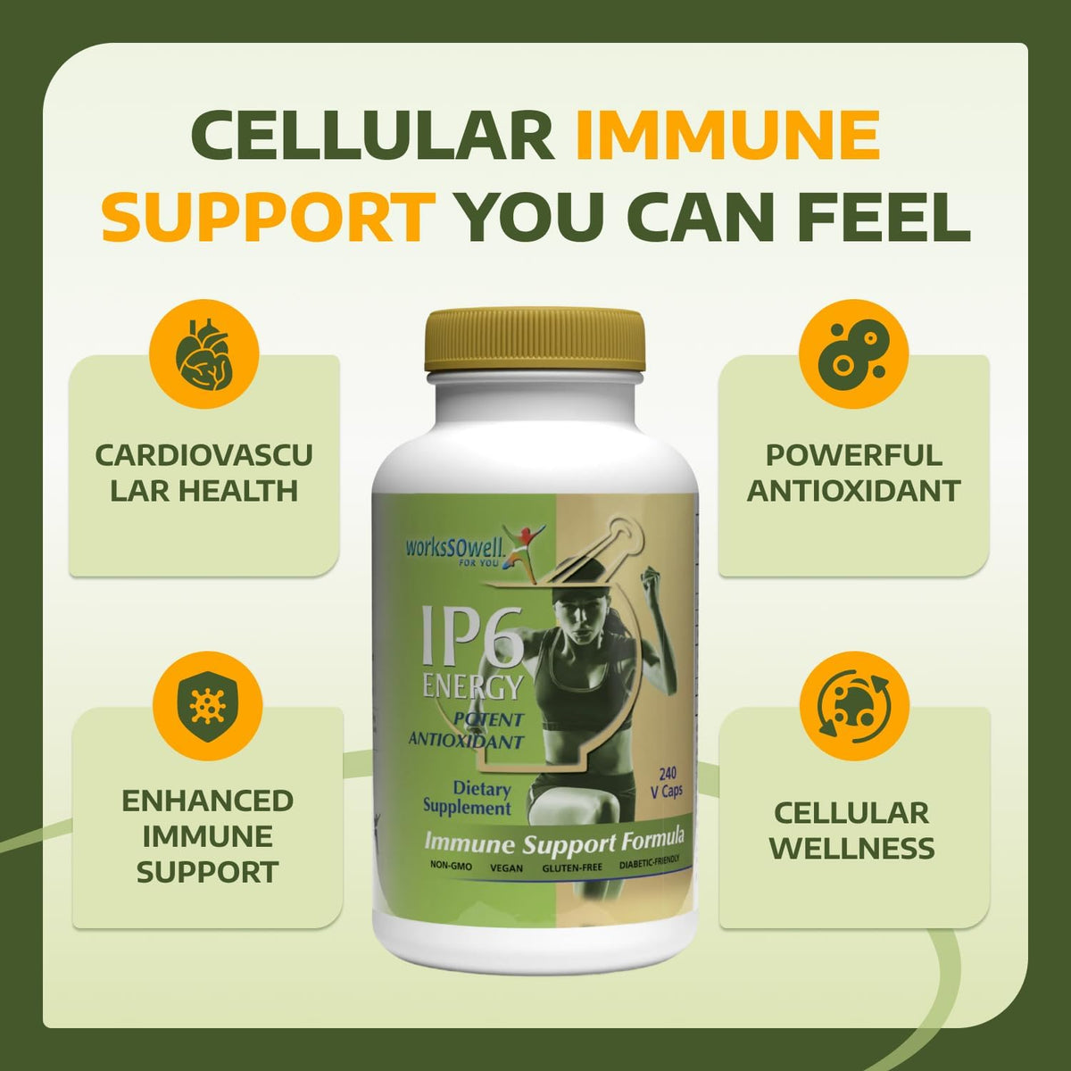 1-TDC WorksSoWell IP-6 Energy Immune Support Formula – 240 Vegetarian Capsules - görsel 5