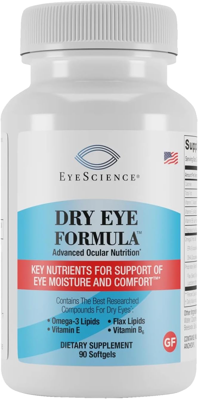 EyeScience Dry Eye Formula – 900mg Omega-3 Food Supplement for Dry Eyes with EPA DHA & Antioxidant Vitamins C and E, 90 Softgels - görsel 1