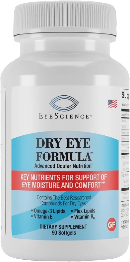 EyeScience Dry Eye Formula – 900mg Omega-3 Food Supplement for Dry Eyes with EPA DHA & Antioxidant Vitamins C and E, 90 Softgels
