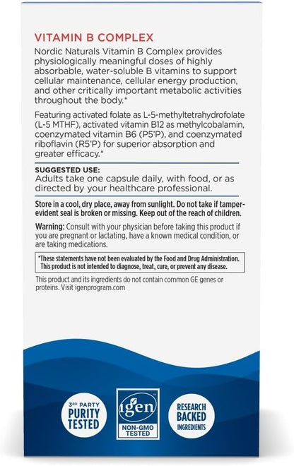 Nordic Naturals Vitamin B Complex - Once-Daily Vegan Capsules for Energy and Metabolism