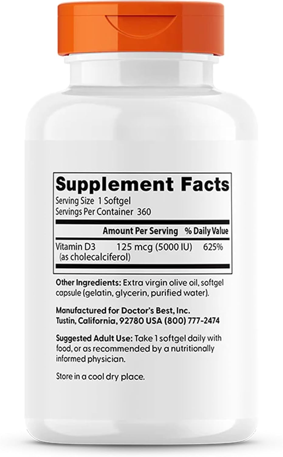 Doctor's Best Vitamin D3 5000 IU Softgels, 360 Count (2 Pack) - görsel 2