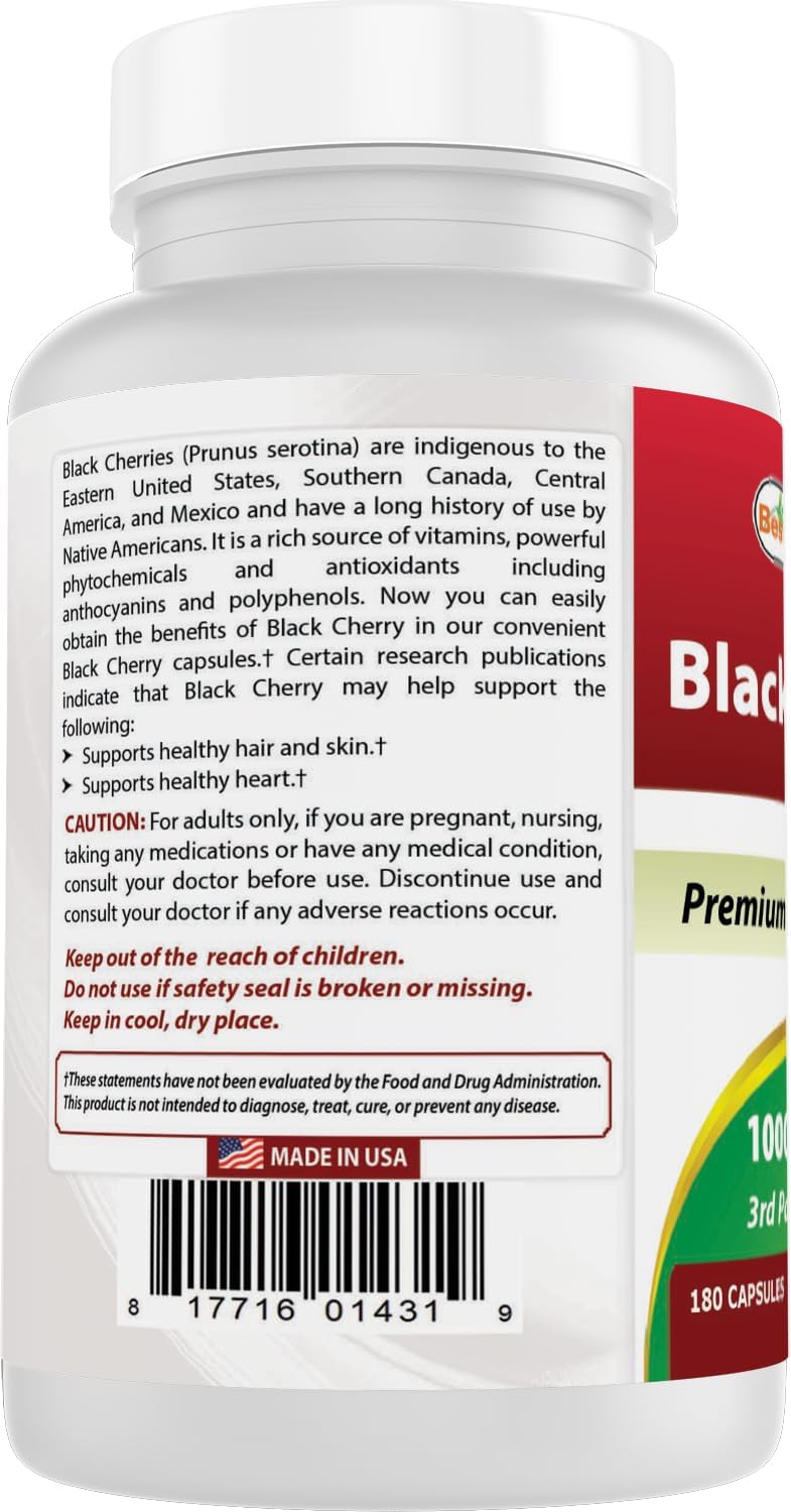Best Naturals Black Cherry 1000 mg Capsules, 180 Count - görsel 7