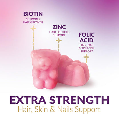 Nature's Choice Hair Support Gummies - 5000mcg Biotin with Vitamins E & C, Berry Flavour