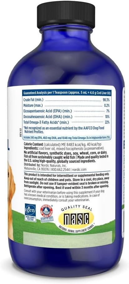 Nordic Naturals Pet Cod Liver Oil, Unflavoured – 8 oz