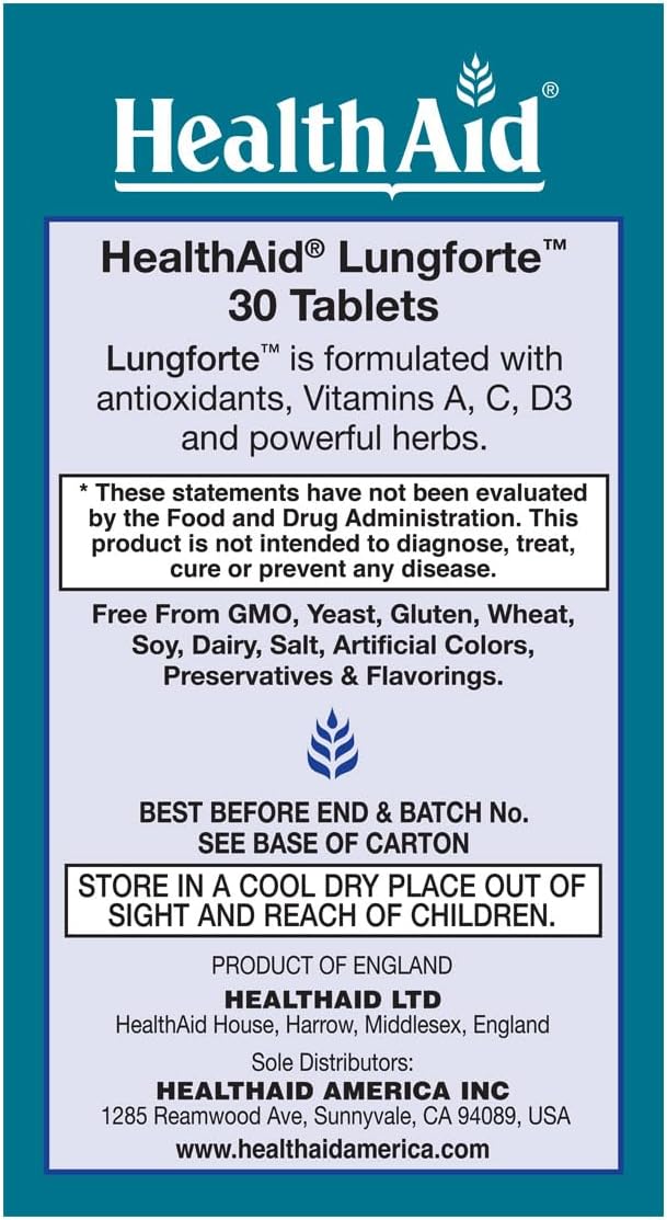 HealthAid LungForte 30 Tablets – Daily Antioxidant Lung Support with NAC, Resveratrol, Olive Leaf, Thyme & Vitamins A, C & D3 - görsel 5