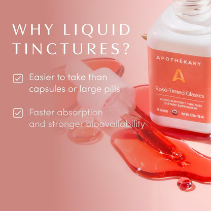 Apothékary Rosé-Tinted Glasses – Alcohol-Free Herbal Liquid Drops with Schisandra Berry and Lion's Mane Mushroom, Certified Organic, 30 ml (30 Servings)