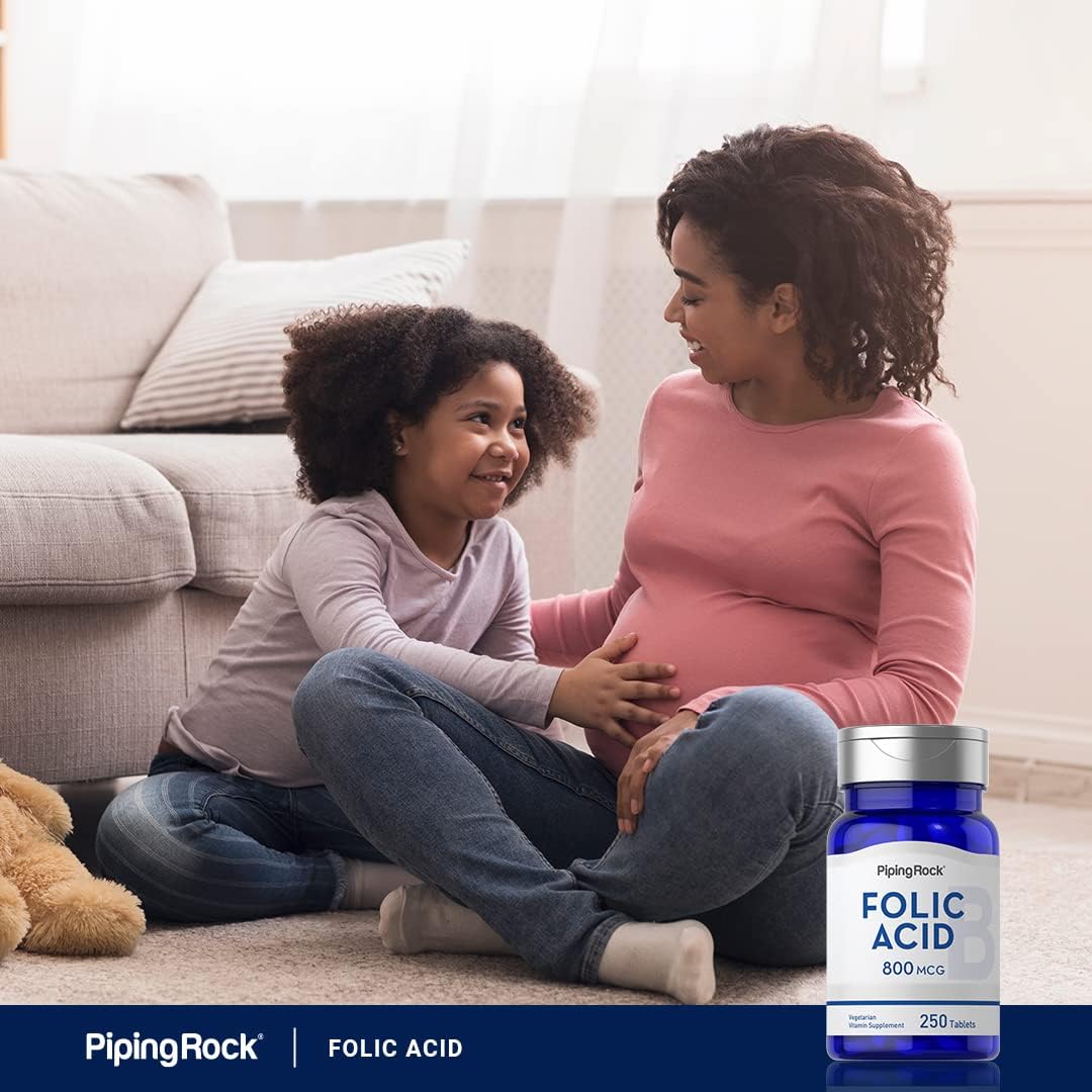 Piping Rock Folic Acid Supplement for Women and Men, 800 mcg, 250 Tablets, Maximum Strength Folate, Vegetarian, Non-GM, Gluten-free - görsel 6