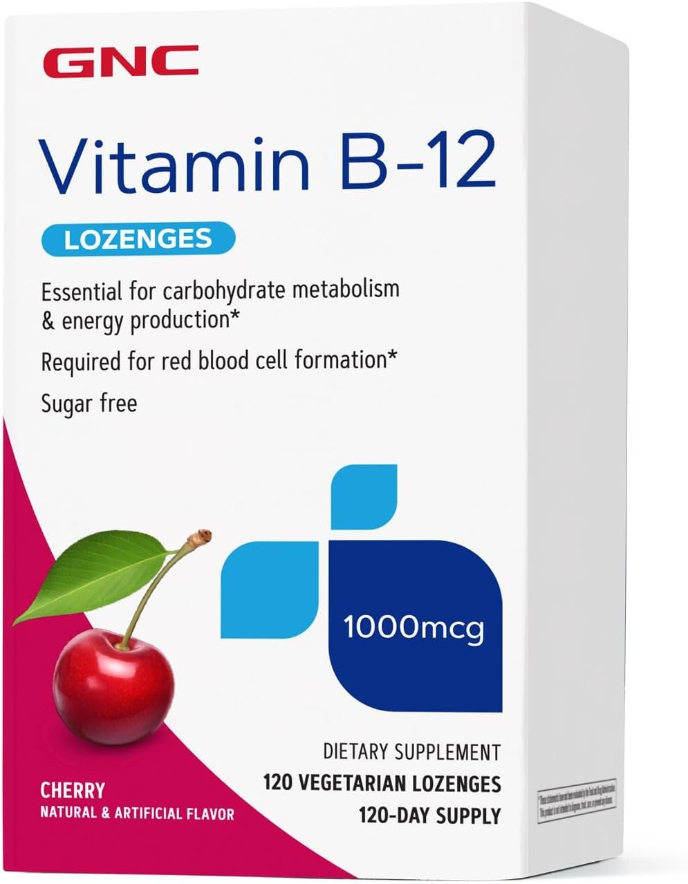 GNC Vitamin B12 1000mcg Cherry Lozenges for Normal Energy Metabolism, 120 Lozenges - görsel 1