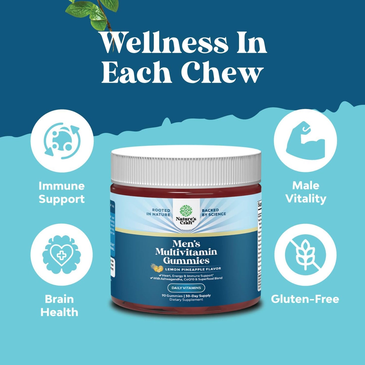 Men's Multivitamin Gummies with Superfood Complex - Daily Multivitamin for Men with CoQ10 and Ashwagandha - 90 Gummies - görsel 3